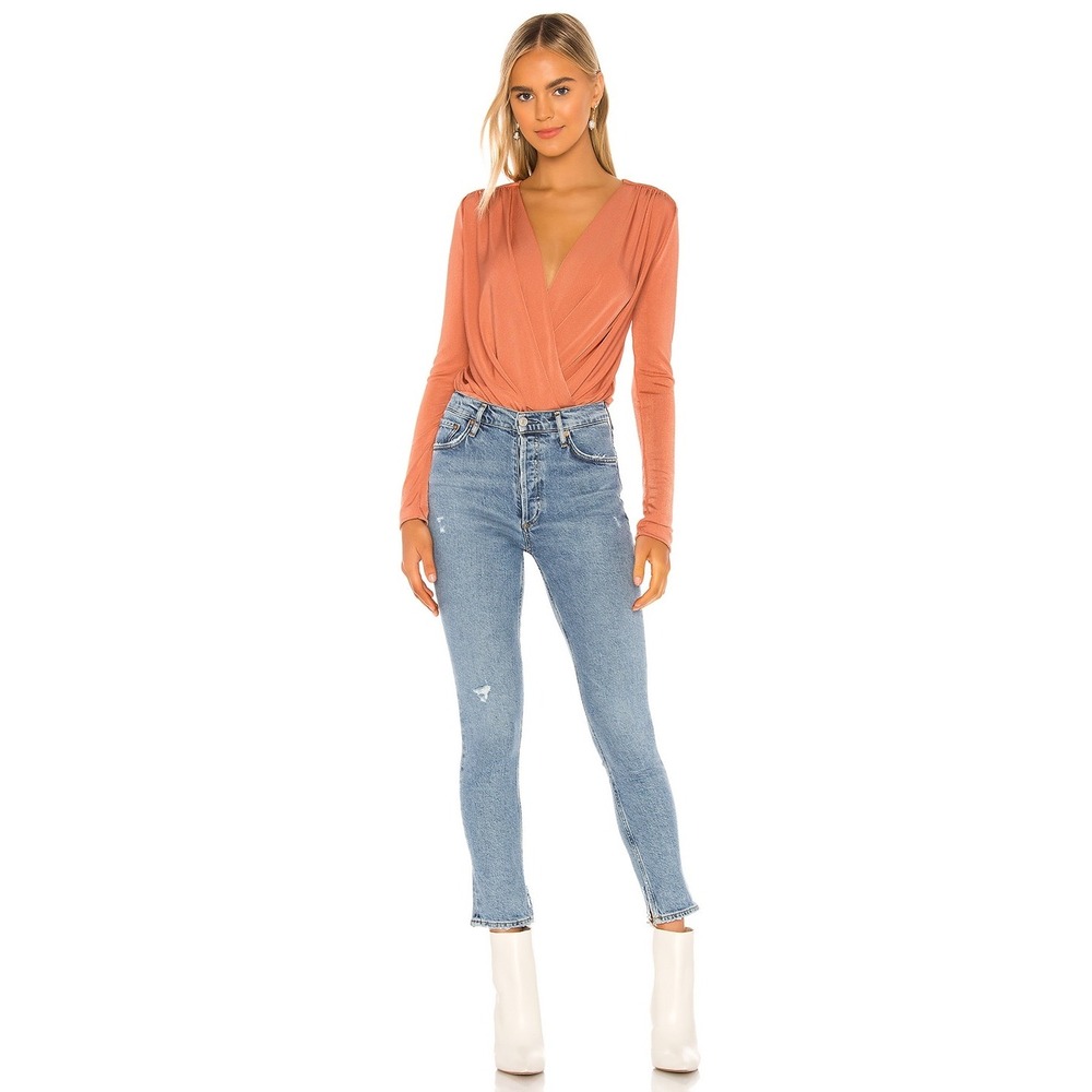 Free People Turnt Crossover Long Sleeve Bodysuit V‎ Neck Blouse Top Shirt XS - Picture 3 of 7